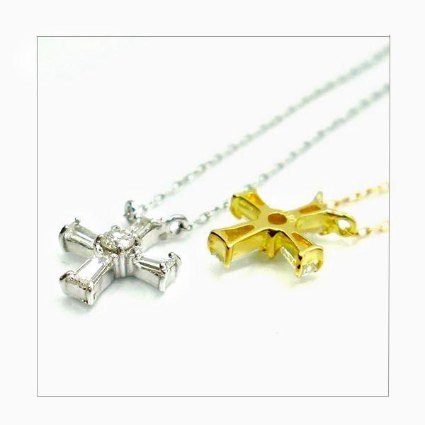 k18 クロス 十字架 ネックレス K18 テーパー ダイヤモンド 0.10ct 細身 