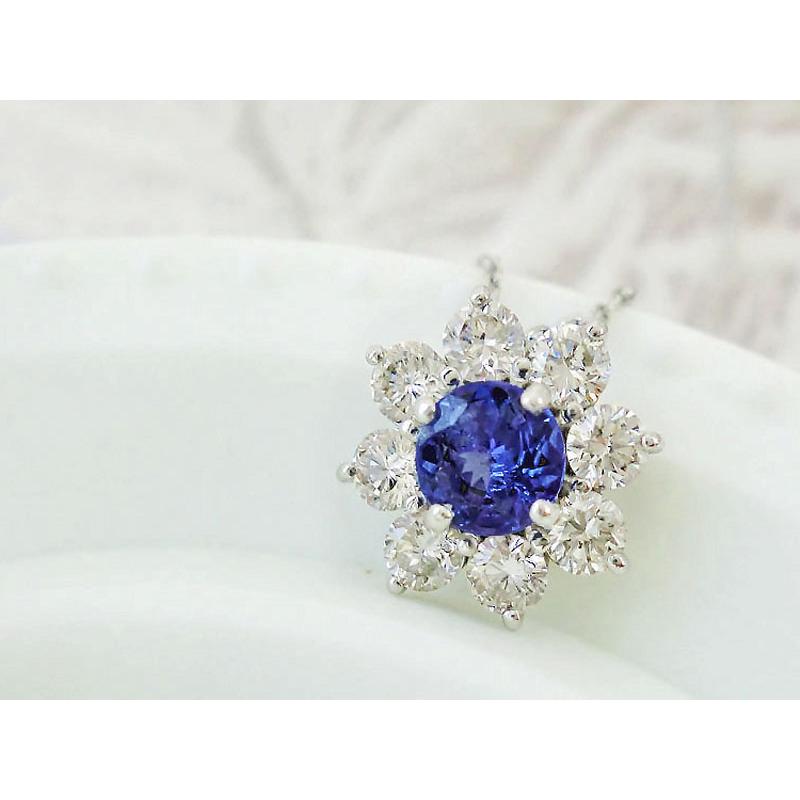 Pt900 タンザナイト ダイヤモンド 取り巻き ネックレス 誕生石 4月 12