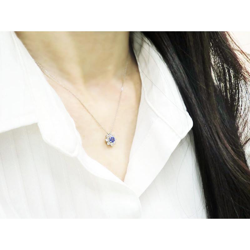 Pt900 タンザナイト ダイヤモンド 取り巻き ネックレス 誕生石 4月 12