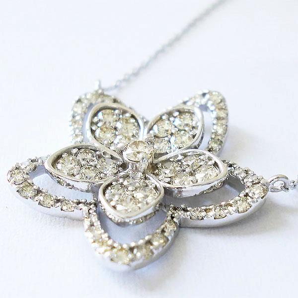 K18WG ホワイトゴールド ネックレス ダイヤモンド 1.00ct フラワー 花 天然ダイヤモンド １カラット ペンダント 記念日 プレゼント レディース ジュエリーの画像