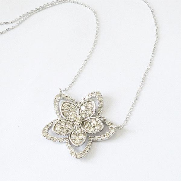 K18WG ホワイトゴールド ネックレス ダイヤモンド 1.00ct フラワー 花 