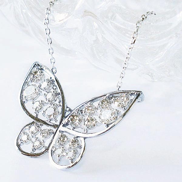 K18YG/PG/WG/Pt900 ダイヤモンド バタフライ ネックレス 0.43ct 蝶々