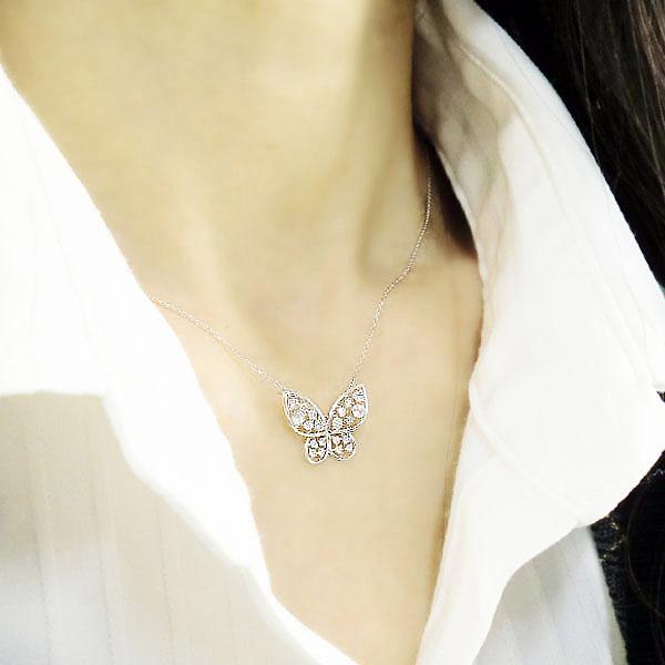 K18YG/PG/WG/Pt900 ダイヤモンド バタフライ ネックレス 0.43ct 蝶々