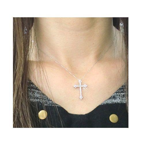 ネックレス K18WG ダイヤモンド 0.5ct クロス 十字架 K18ホワイト  