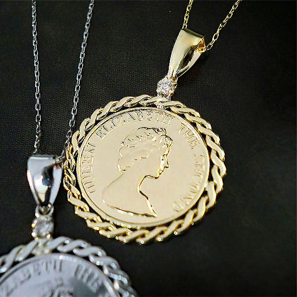 コインモチーフ ネックレス k18 コインネックレス コインタイプ 一粒 ダイヤモンド エリザベス ペンダント 18金 ゴールド レディース ジュエリー プレゼントの画像