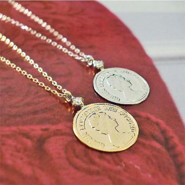 コインネックレス K18 一粒 ダイヤモンド エリザベス ペンダント コインモチーフ コインタイプ 18金 ゴールド 小ぶり 華奢 かわいい カジュアル レディースの画像