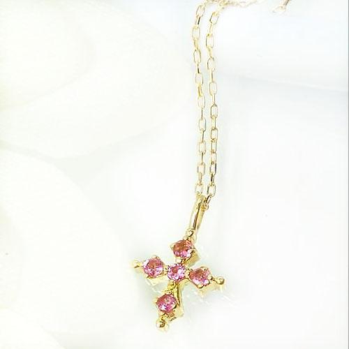 ダイヤモンド クロス ネックレス 2WAY ピンクサファイヤ K10 