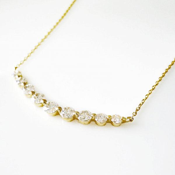 K18YG/PG/WG ラインネックレス ダイヤモンド ネックレス 0.5ct グラデーション 18金 ペンダント 人気 スキンジュエリー おしゃれ プレゼント 記念日 レディースの画像