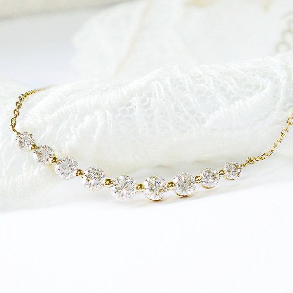 K18YG/PG/WG ラインネックレス ダイヤモンド ネックレス 0.5ct グラデーション 18金 ペンダント 人気 スキンジュエリー おしゃれ プレゼント 記念日 レディースの画像