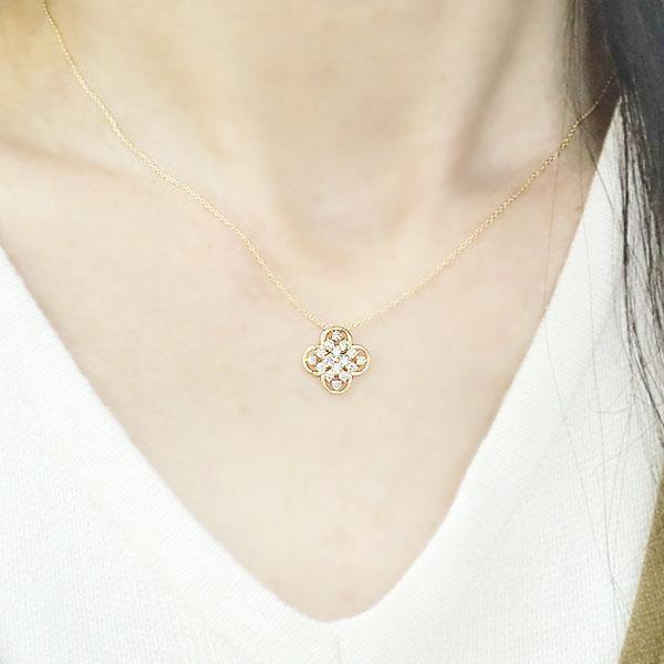 K18YG/PG/WG ダイヤモンド ネックレス 0.3ct ペンダント フラワー 花 