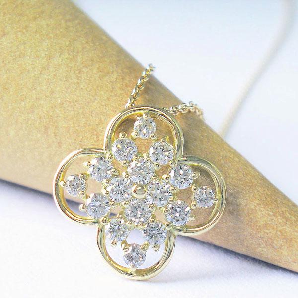 K18YG/PG/WG ダイヤモンド ネックレス 0.3ct ペンダント フラワー 花 