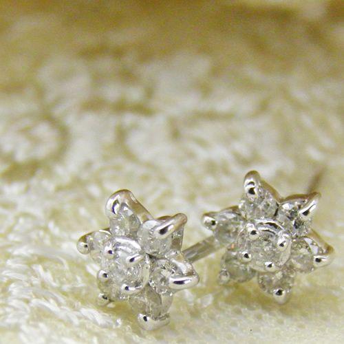 k18 ダイヤモンド ピアス スタッドピアス K18 誕生石 0.2ct フラワー 