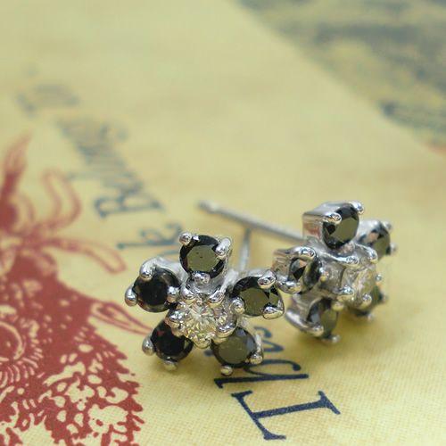 k18 ピアス ダイヤモンド ブラックダイヤモンド 0.26ct K18 フラワー 
