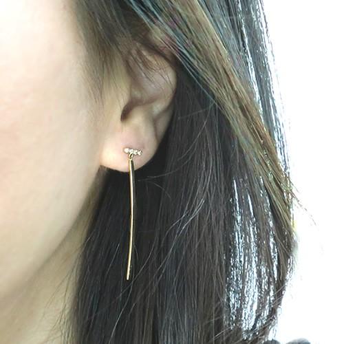 ピアス k18 ロングピアス バーピアス ダイヤモンド K18 地金 18金 