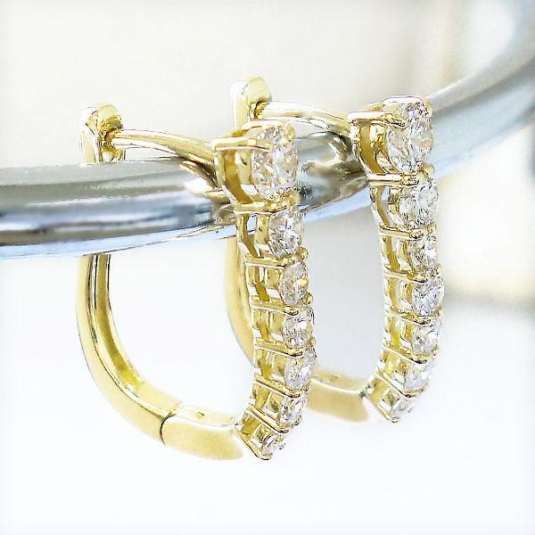 K18 ダイヤモンド 0.5ct フープ ピアス エタニティ 中折れピアス 天然ダイヤモンド グラデーション 18金 YG PG WG レディース ジュエリー 送料無料の画像
