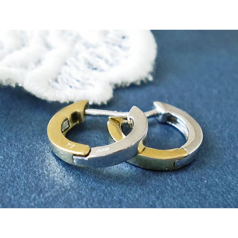 中折れ フープピアス K18/PT コンビネーション ピアス 2way リバーシブル 地金 18金 プラチナ 中折れピアス コンビ レディース ジュエリー プレゼント 記念日の画像
