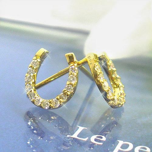 k18 馬蹄 ダイヤモンド ピアス K18 0.12ct 18金 ゴールド アミュレット