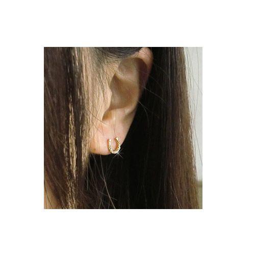 k18 馬蹄 ダイヤモンド ピアス K18 0.12ct 18金 ゴールド アミュレット