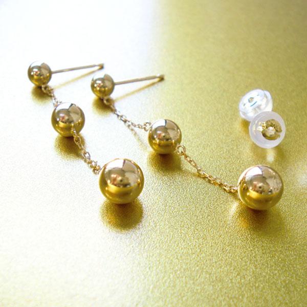 k18 丸玉 ピアス ボールピアス ロングピアス 18金 ゴールド 