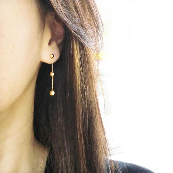 k18 丸玉 ピアス ボールピアス ロングピアス 18金 ゴールド 