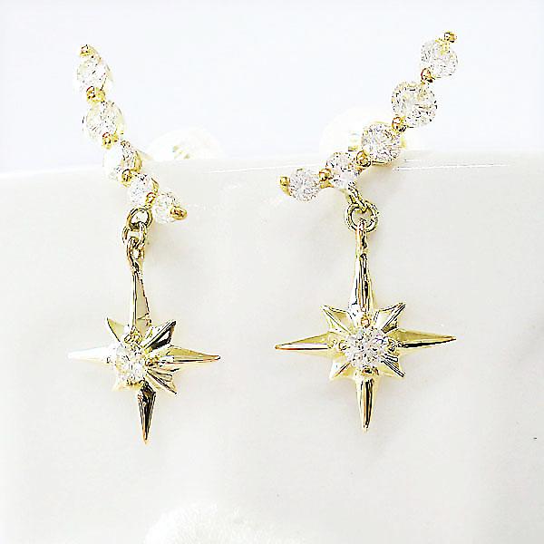 STAR JEWELRY　K18 WG ダイヤモンド ピアス K18YG/PG/WG スター ダイヤモンド ピアス 0.3ct 星 ライン 揺れる