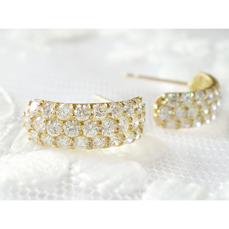 K18/Pt950 ダイヤモンド 1.0ct ピアス パヴェ ハニカム 18金 ゴールド プラチナ ダイヤ パヴェピアス ダイヤピアス 1カラット 0.5ct/0.5ct 誕生石 おしゃれ清楚の画像
