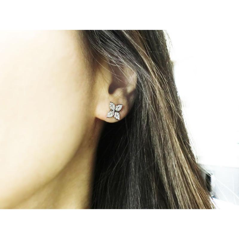 Pt900 ピアス ダイヤモンド 0.4ct フラワー パヴェ プラチナ PT 花 