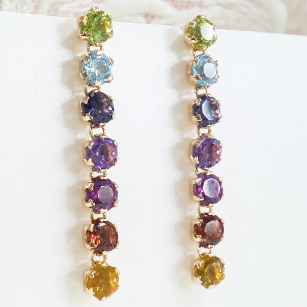 k18 ピアス アミュレット 七色ピアス 18金 ロングピアス カラー 