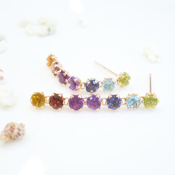 k18 ピアス アミュレット 七色ピアス 18金 ロングピアス カラー 