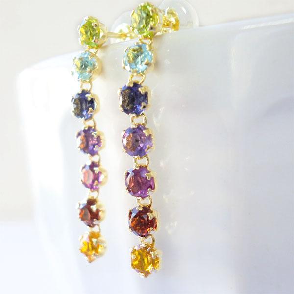 k18 ピアス アミュレット 七色ピアス 18金 ロングピアス カラー 