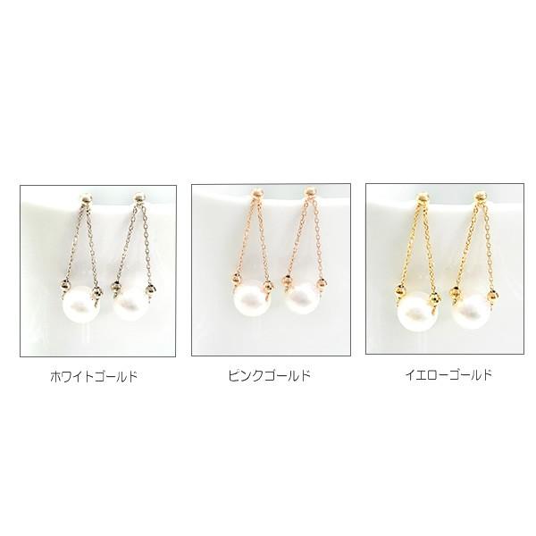 淡水パール ロングチェーン ピアス(片耳用) k18 2way K18 k18 ロングピアス 一粒 パール 2WAY 揺れるピアス 淡水真珠