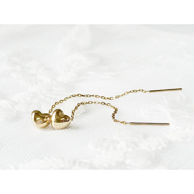K18 プラチナ ピアス ハート 一粒 アメリカンピアス チェーンピアス 