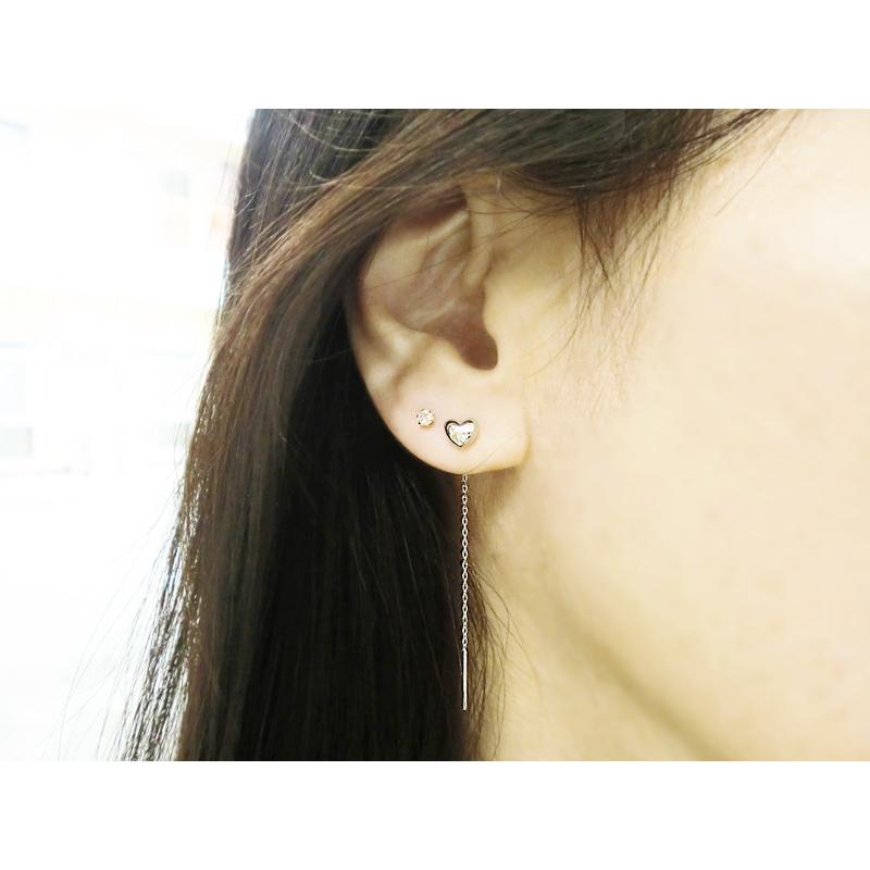 K18 プラチナ ピアス ハート 一粒 アメリカンピアス チェーンピアス 