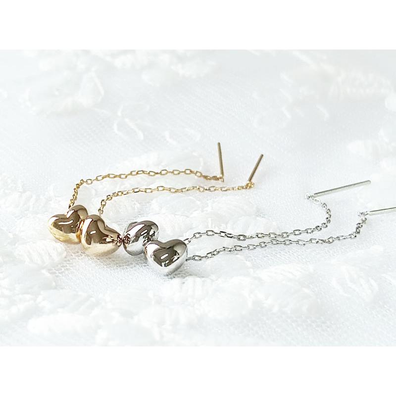 K18 プラチナ ピアス ハート 一粒 アメリカンピアス チェーンピアス 