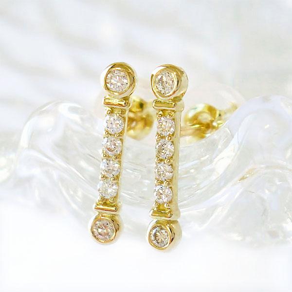 K18 ピアス ダイヤモンド 0.10ct ライン ミニ 華奢 k18 ゴールド 18金 