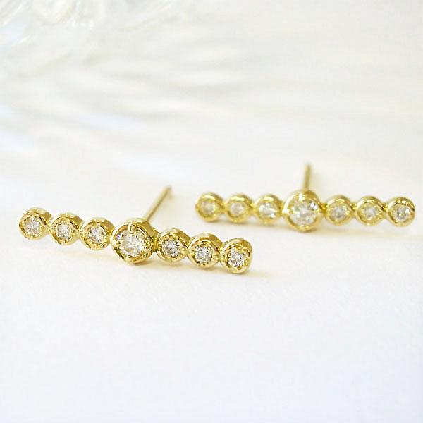 K18 ピアス ダイヤモンド 0.10ct ライン ミニ 華奢 k18 ゴールド