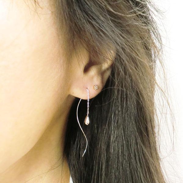 k10 ピアス 雫 ティアドロップ ペアシェイプ ツユ ロングピアス 10金 