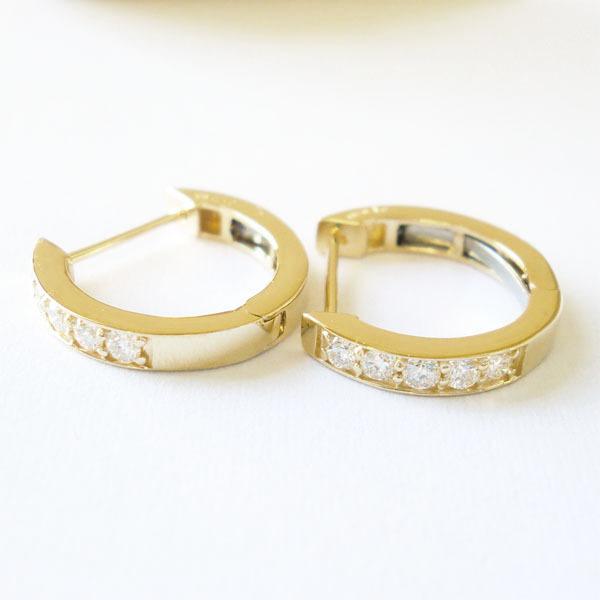 k18 ピアス フープ 中折れピアス ダイヤモンド 0.20ct バネピアス 