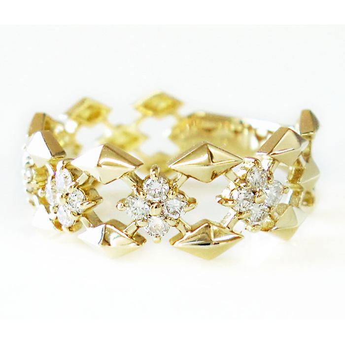 K18 ダイヤモンド リング ダイヤ 0.3ct ひし形 フラワー 指輪 ゴールド