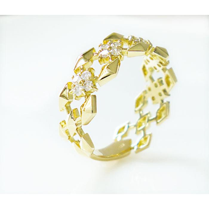 K10 ダイヤモンド リング ダイヤ 0.3ct ひし形 フラワー 指輪 ゴールド