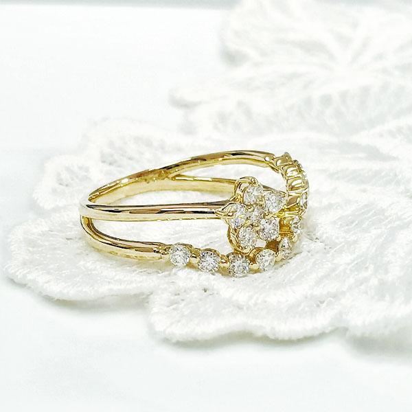 K18YG/PG/WG/Pt.900 ダイヤモンド リング 0.5ct ハーフエタニティ フラワー ゴールド プラチナ 指輪 かわいい おしゃれ 人気 プレゼント レディース ジュエリーの画像