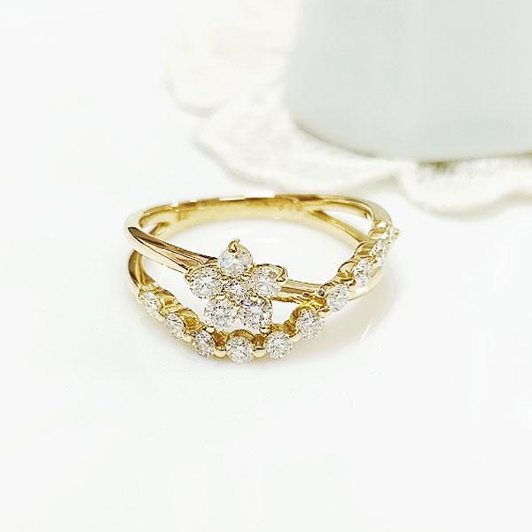 K18YG/PG/WG/Pt.900 ダイヤモンド リング 0.5ct ハーフエタニティ フラワー ゴールド プラチナ 指輪 かわいい おしゃれ 人気 プレゼント レディース ジュエリーの画像