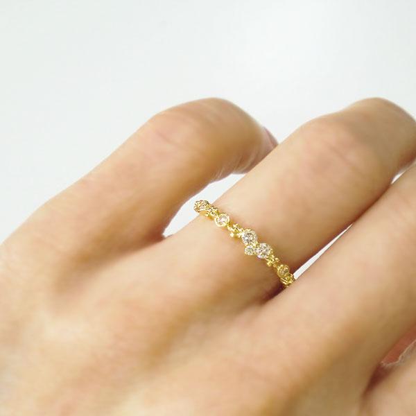 k18 ダイヤモンド 0.11ct リング K18 フラワー 花 ハート 誕生石 指輪  