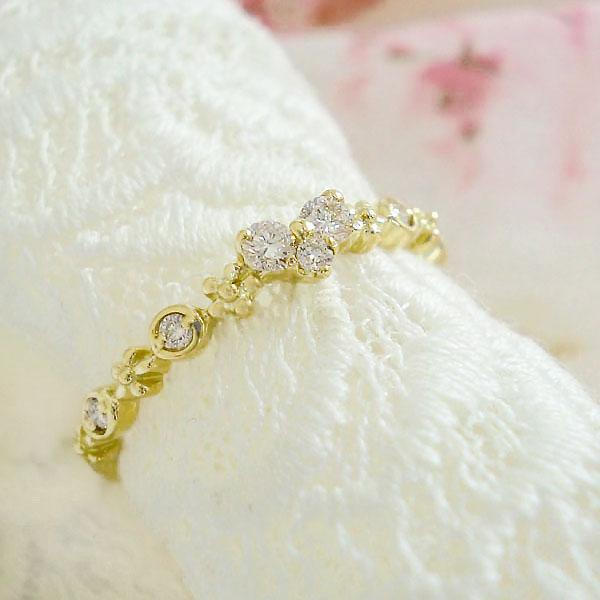 K10 ダイヤモンド リング フラワー 花モチーフ ハート ダイヤ 0.11ct 