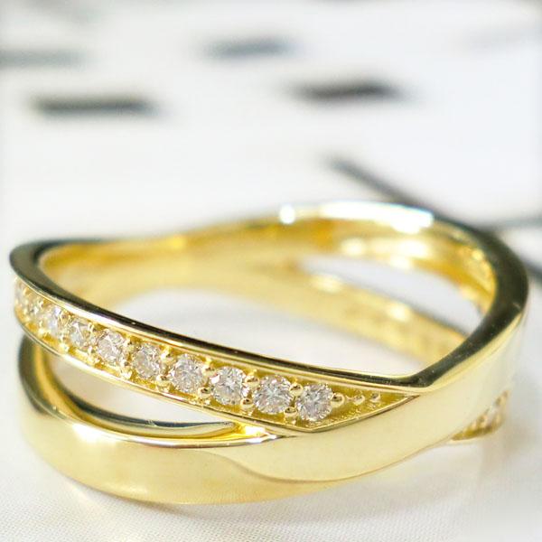 k18 ダイヤモンド リング 指輪 X クロス ダイヤ 0.2ct K18 ゴールド YG PG WG レディース ジュエリー アクセ 送料無料の画像