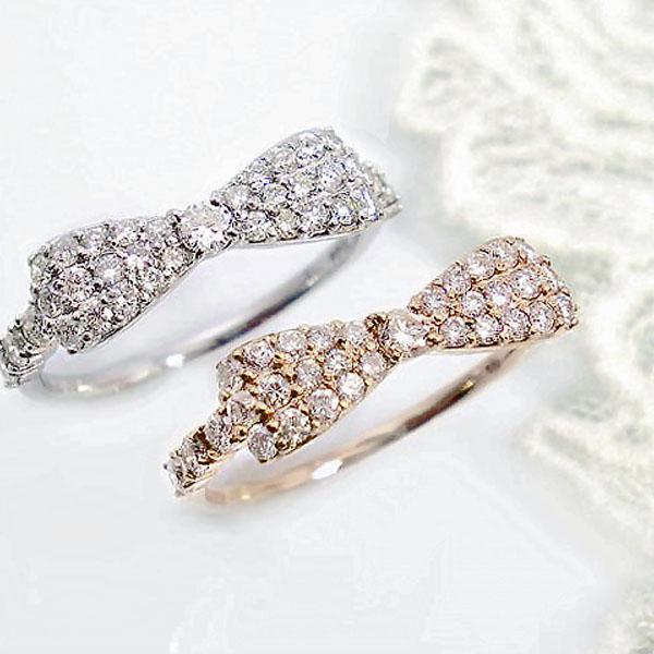K18 ダイヤモンド リング リボン 0.5ct 誕生石 パヴェ 指輪 誕生石 18金 ゴールド イエローゴールド ピンクゴールド ホワイトゴールド レディース ジュエリーの画像