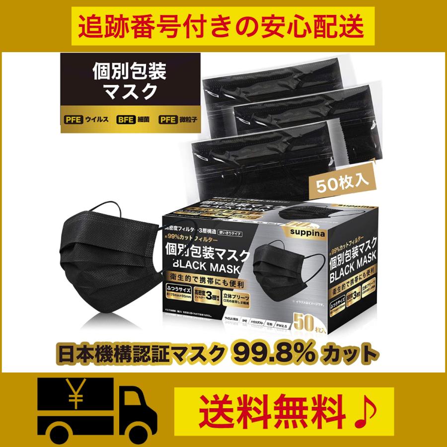 RABLISS 個包装マスク 50枚入り 黒 普通サイズ 男女兼用 個別包装