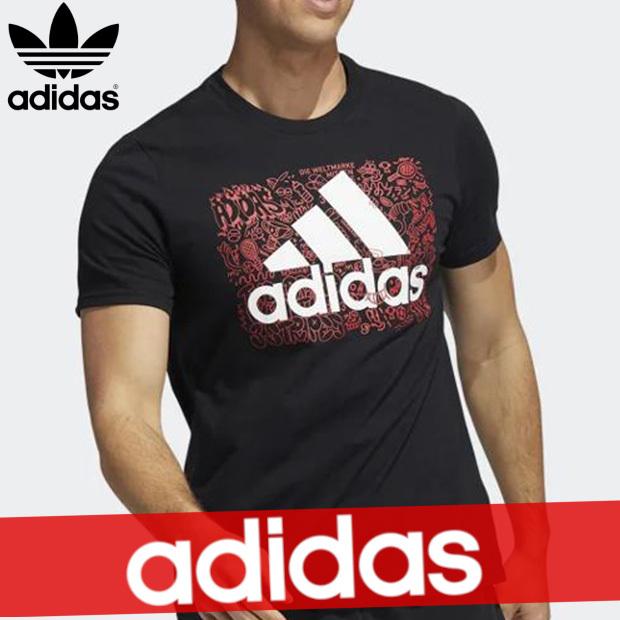 高価値セリー アディダス 新作 Tシャツ グラフィック ロゴ ドゥードル メンズ Tシャツ adidas 半袖