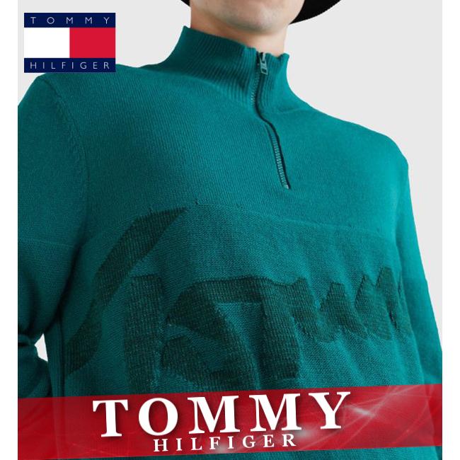 トミーヒルフィガー セーターニット メンズ クウォータージップ ロゴ