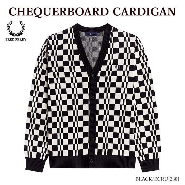 FRED PERRY フレッドペリー カーディガン ウール 刺繍ロゴ M. FRED PERRY フレッドペリー K4529 CHEQUERBOARD CARDIGAN カーディガン